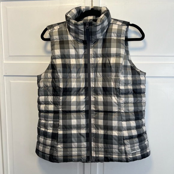 Lands' End Checkered Full Zip Winter Vest Size Women’s Small Color Black/Gray - Picture 1 of 11